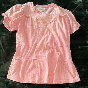 Deletta from Anthropologie peachy pink wash dyed 100% cotton structured tee